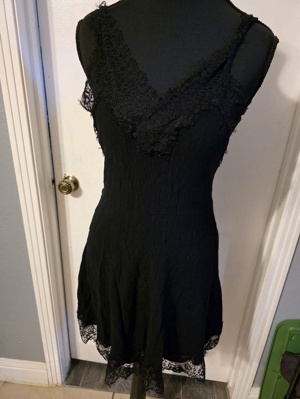 Black Lace Trim V-Neck Women's Top